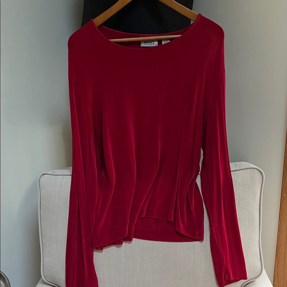 Chico's Classic Red Travelers Blouse Size 3 - Picture 2 of 3